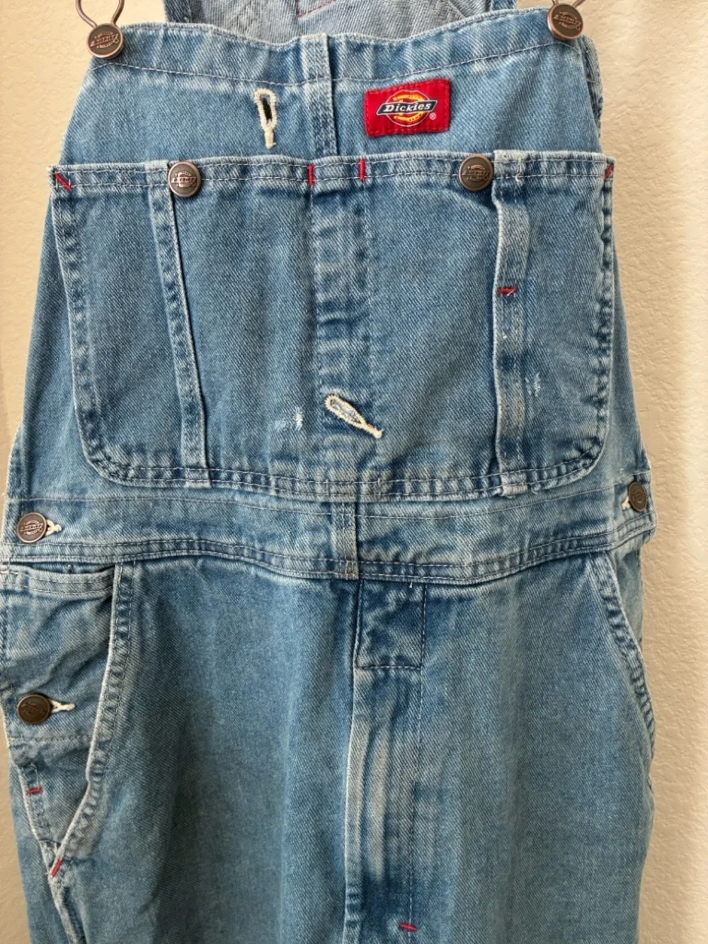 Vintage Dickies 30x30 denim blue overalls distressed destroyed well worn cotton